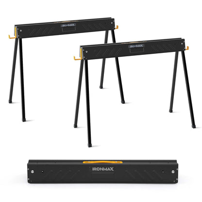 2-Pack Heavy-Duty Folding Sawhorses with 2 x 4 Supporting Arms and Carrying Handle for Woodworking