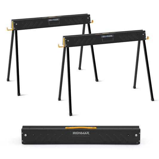 2-Pack Heavy-Duty Folding Sawhorses with 2 x 4 Supporting Arms and Carrying Handle for Woodworking