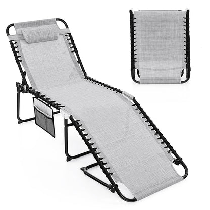 Patio Folding Chaise Lounge Oversized Portable Lay Flat Reclining Chair