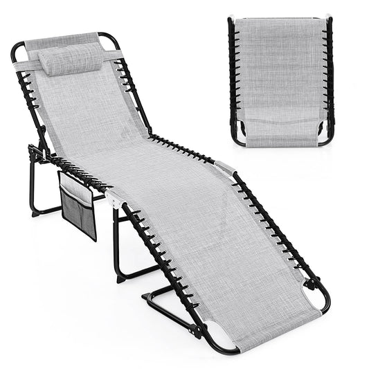 Patio Folding Chaise Lounge Oversized Portable Lay Flat Reclining Chair