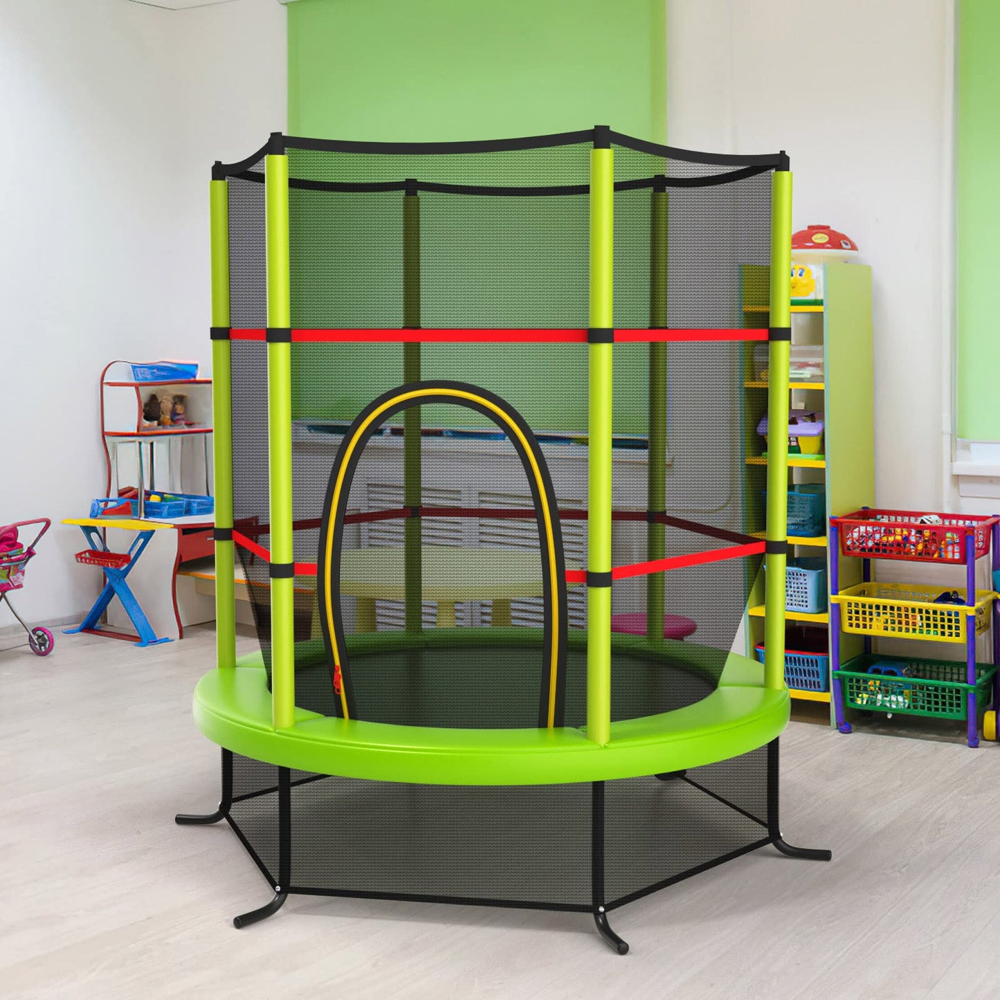 5.3FT Mini Kids Trampoline with 135kg Load Capacity & Enclosure Net