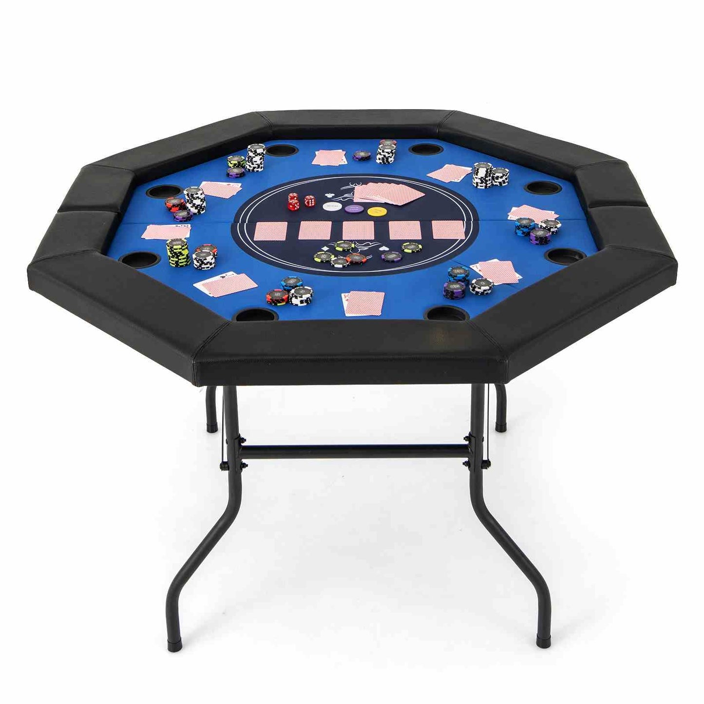122cm Foldable Poker Table for 8 Players Octagon Poker Card Board Game Leisure Table