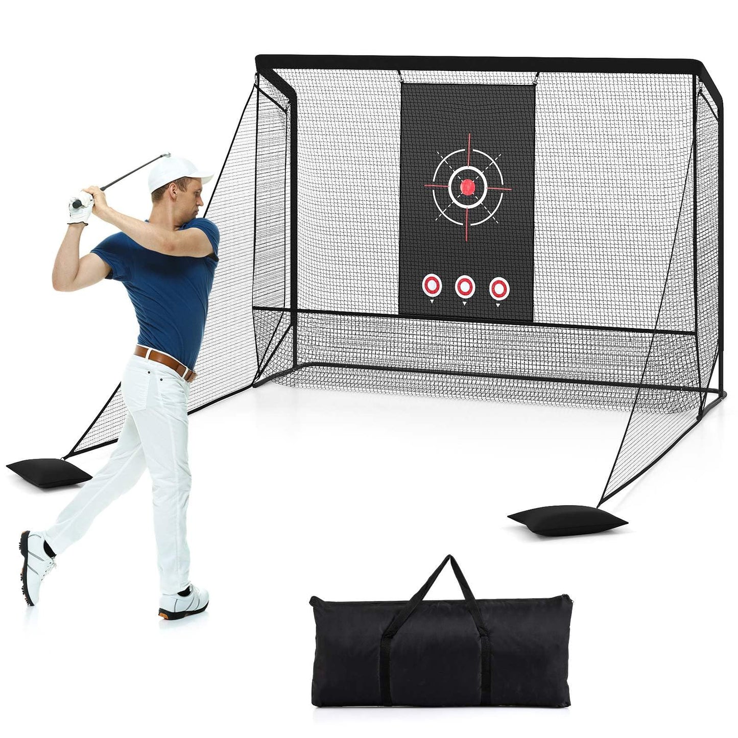 Golf Practice Hitting Net with Dual Side Barriers and Target Cloth