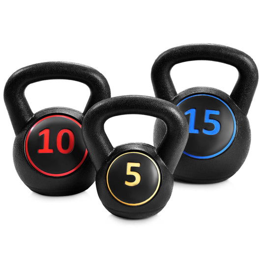 3 Pieces HDPE Coated Concrete Kettlebell Kit with Easy Grip Handle