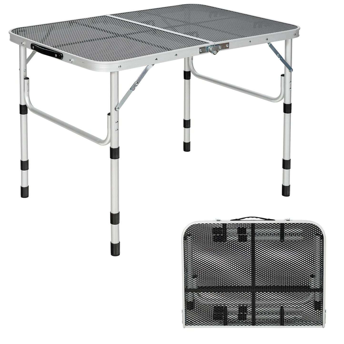 4-Position Adjustable Folding Camping Table With Rust Resistant Iron Mesh Top