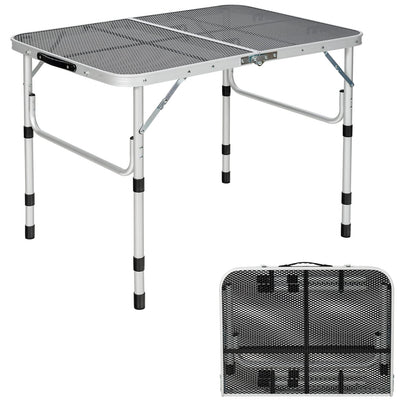 4-Position Adjustable Folding Camping Table With Rust Resistant Iron Mesh Top