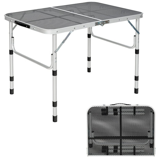 4-Position Adjustable Folding Camping Table With Rust Resistant Iron Mesh Top