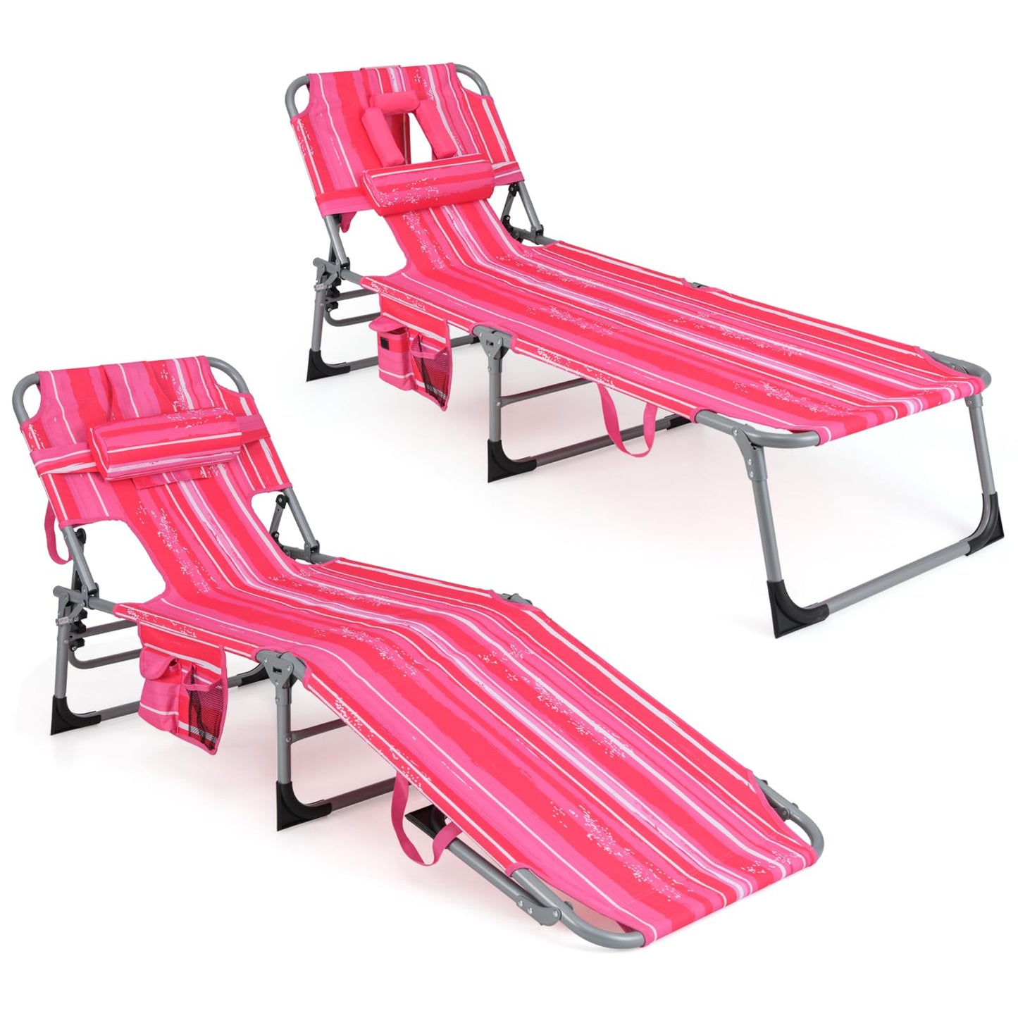 Folding Beach Lounge Chair with Pillow for Outdoor