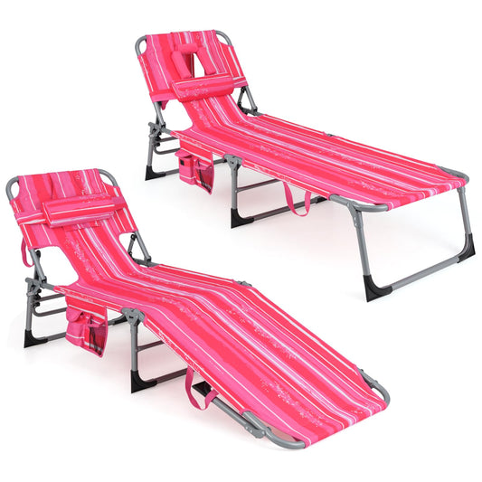 Folding Beach Lounge Chair with Pillow for Outdoor