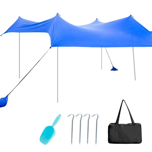Large Beach Tent Canopy With Sandbags Sand Shovel UPF50+ Windproof (210 x 210 x 180 cm)