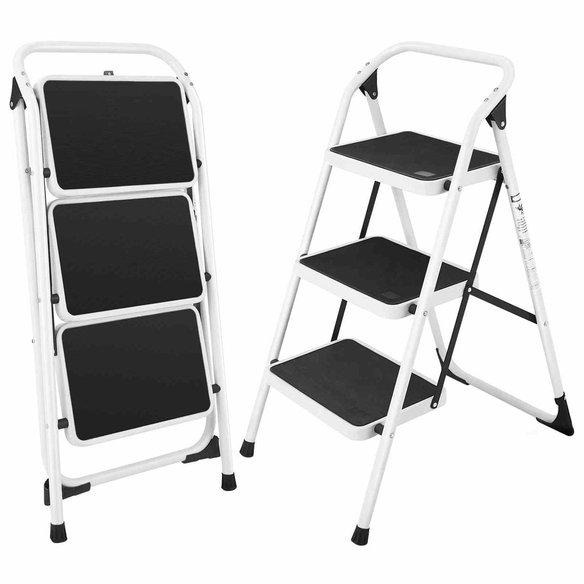 3-Tread Step Ladder with Convenient Hand Grip for Home Garage Kitchen