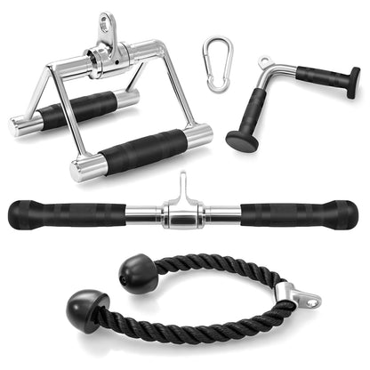 LAT Pulldown Attachments incl. V-Shaped Press Down Handle, Straight Bar, Tricep Rope & Double D Handle