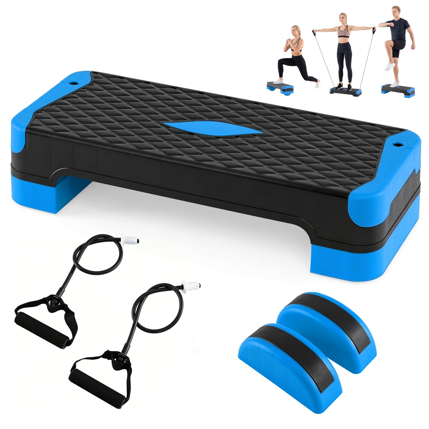 3-in-1 Aerobic Step Platform Set, 300 KG Adjustable Workout Stepper with 2 Stackable Risers