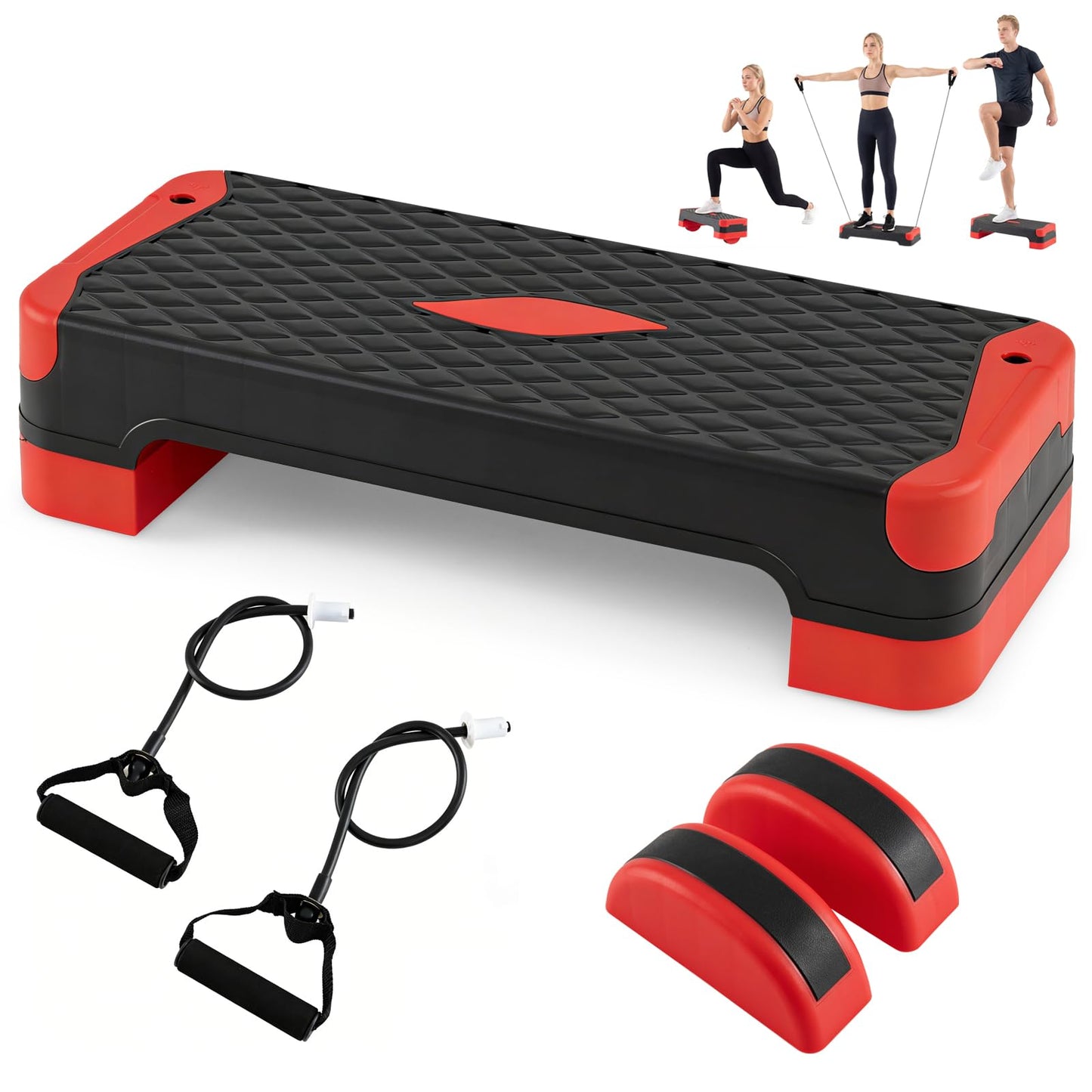 3-in-1 Aerobic Step Platform Set, 300 KG Adjustable Workout Stepper with 2 Stackable Risers