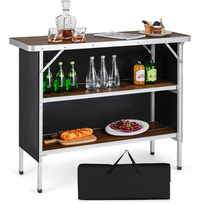 Aluminum Portable Picnic Table With 2-Tier Open Shelves & Spacious Tabletop