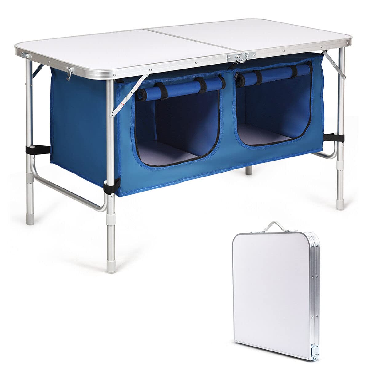 Folding Camping Table with Storage Portable Outdoor Aluminum Picnic Table w/Zippered Storage Organizer