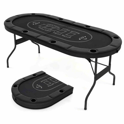 1.8m Foldable Poker Table for 8 Players Portable Oval Card Board Game Table