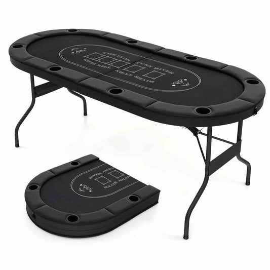 1.8m Foldable Poker Table for 8 Players Portable Oval Card Board Game Table