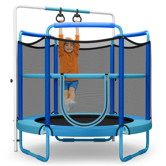 60" Trampoline for Kids with Ring and Horizontal Bar for 3-7 Ages
