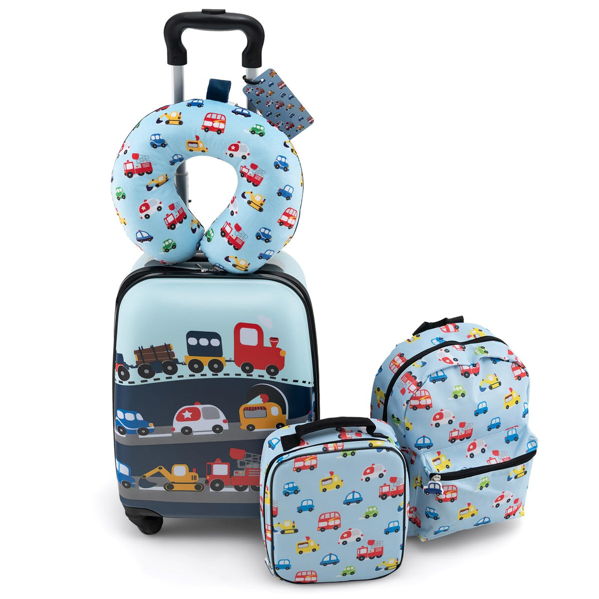 5 Piece Kids Luggage Set with Backpack and Neck Pillow & Name Tag