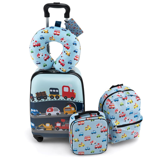 5 Piece Kids Luggage Set with Backpack and Neck Pillow & Name Tag