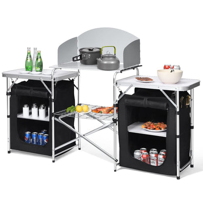 Portable Camping Kitchen Table Aluminum Fold-Up Camping Kitchen with Windscreen