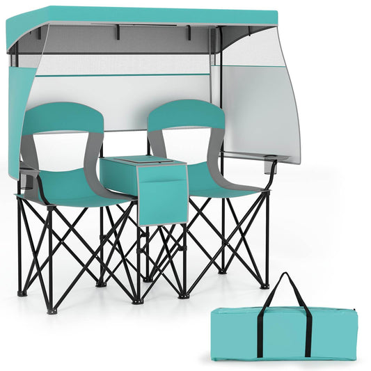 Double Beach Chair with Adjustable Canopy and 3 -Side Shading Curtains