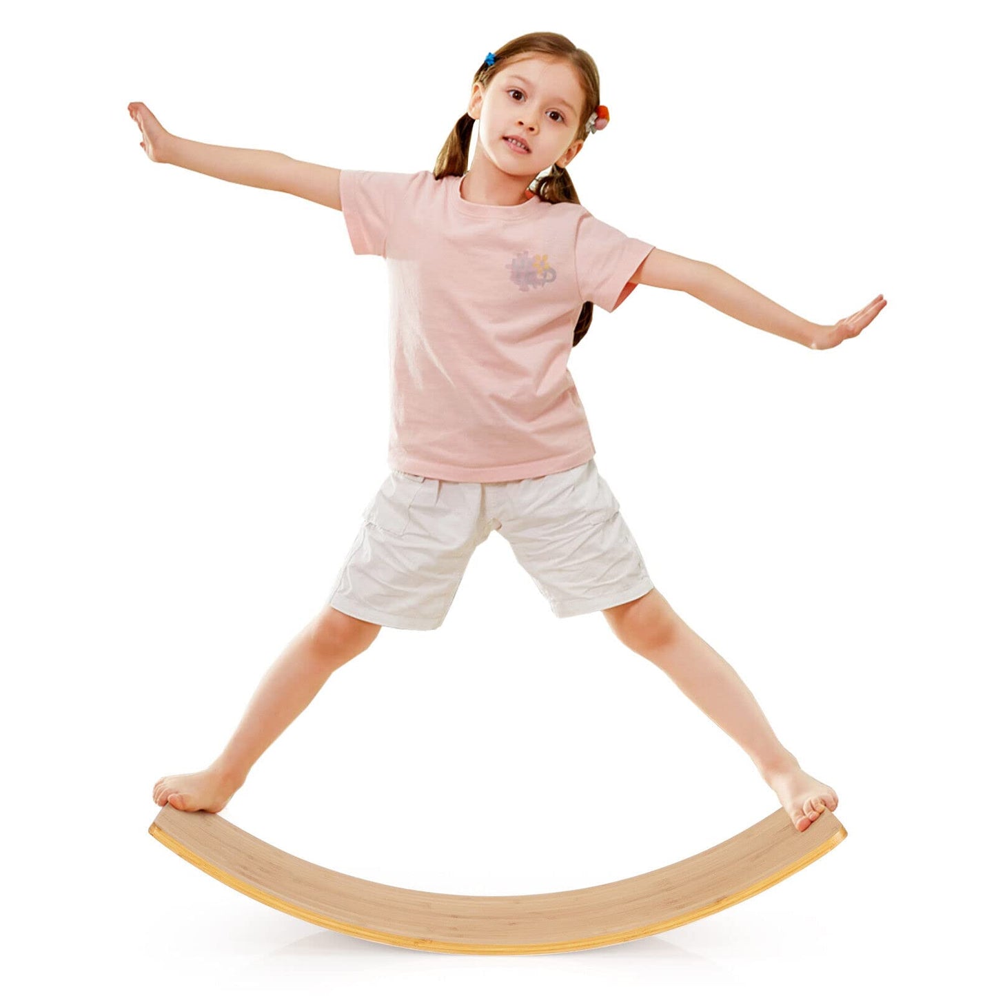 Wooden Wobble Balance Board Bamboo Yoga Curvy Board w/ Polished Edge