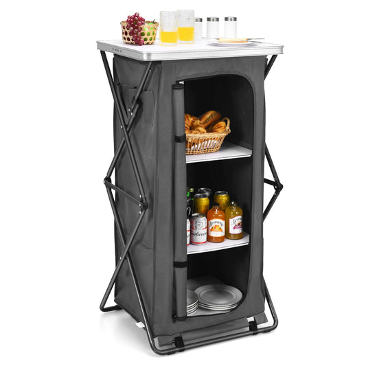 2 Size Folding Pop-Up Cupboard Compact & Portable Camping Storage Cabinet