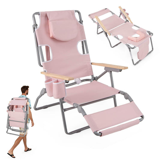 3-IN-1 Foldable Beach Chair with Face Hole and Footrest for Camping Poolside