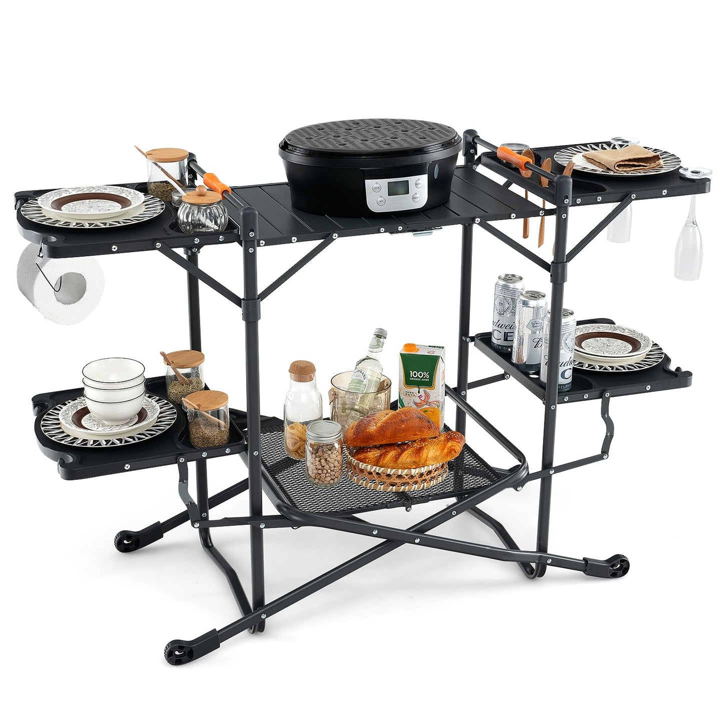 Folding Portable Camping Kitchen Table w/Heat-Resistant Aluminum Tabletop