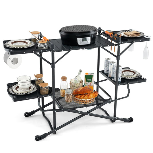 Folding Portable Camping Kitchen Table w/Heat-Resistant Aluminum Tabletop