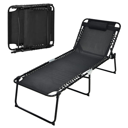 Beach Lounge Chair, X-Large Folding Chaise Lounger with Detachable Pillow