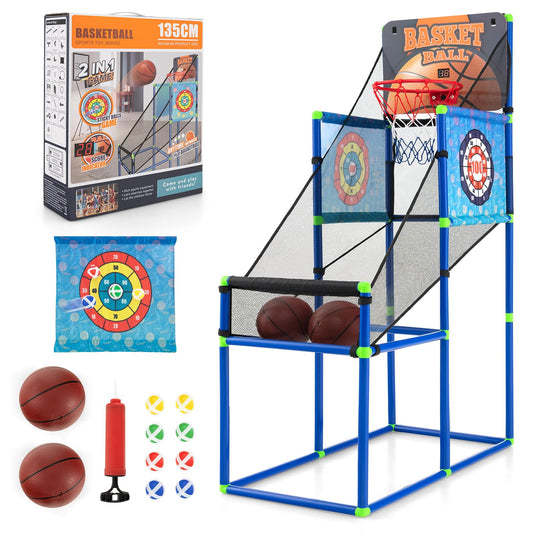 2-in-1 Kids Basketball Arcade Game Indoor Outdoor Basketball & Sticky Balls Game Set
