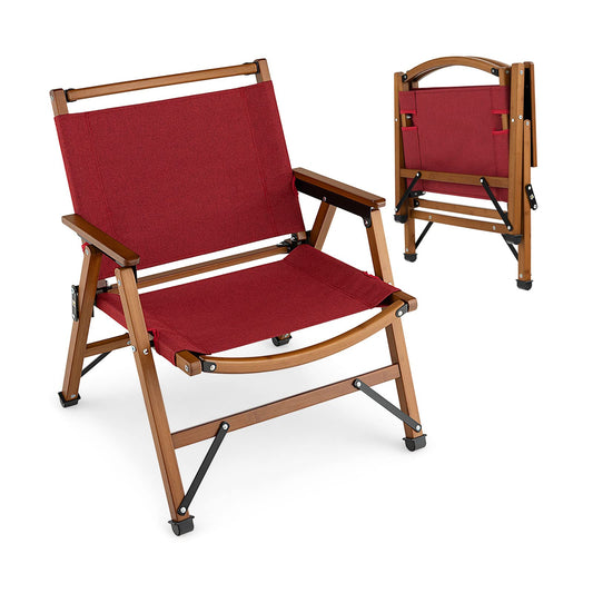 Folding Low Beach Chair with Solid Bamboo Frame & Breathable Fabric