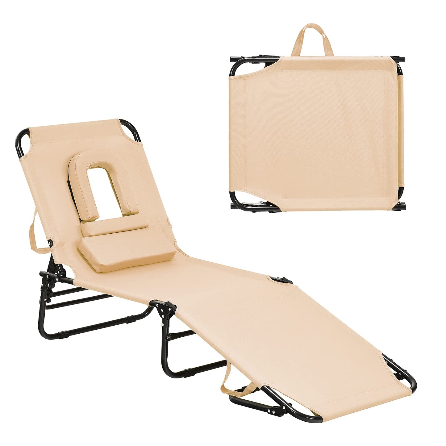 Reclining Beach Chair with Detachable Pillows for Outdoor