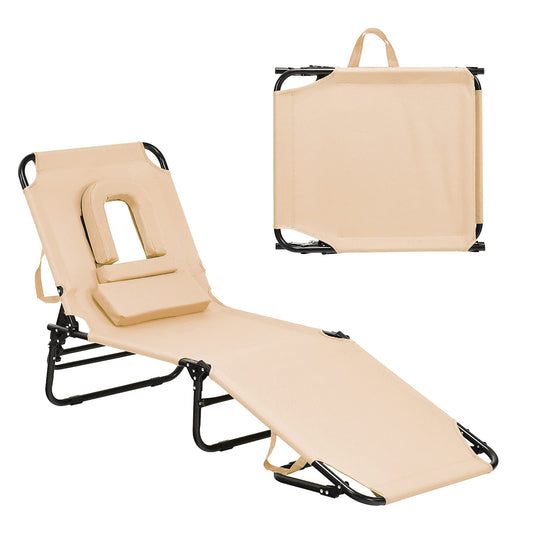Reclining Beach Chair with Detachable Pillows for Outdoor