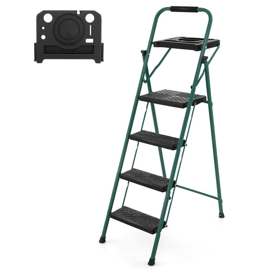 4 Step Ladder Folding Portable Anti-Slip Steel Step Stool 150 kg with Tool Platform