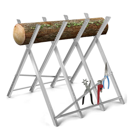 Heavy-Duty Metal Sawhorse Stand with 100 kg Capacity and Notched Saw Teeth for Wood-Cutting
