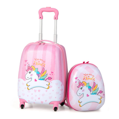 2 Pieces Kid Luggage Set with Wheels and Retractable Handle