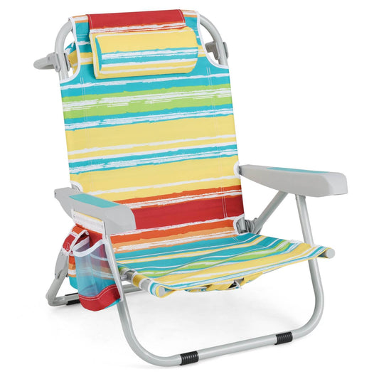 Foldable 5-Position Backpack Beach Chair with Cup Holder