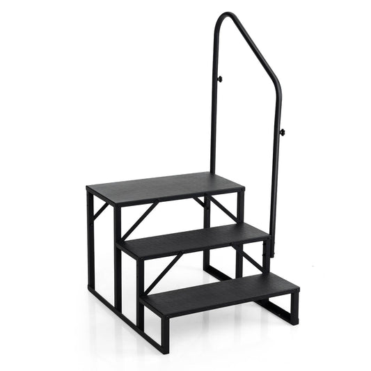RV Step with Handrail and Wide Anti-Slip Platforms for Porch