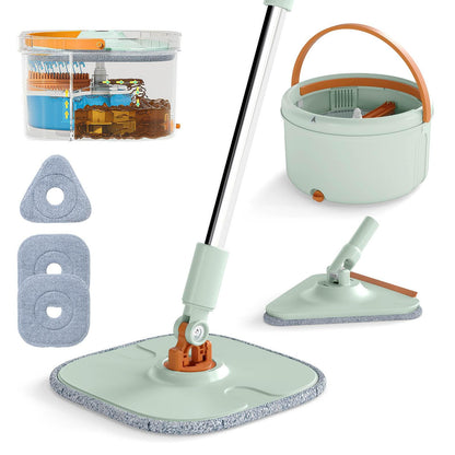 Flat Floor Mop and Bucket System with Mope Heads and Clean and Dirty Water Separation