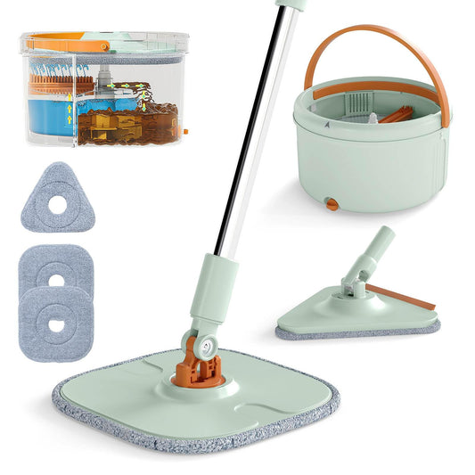 Flat Floor Mop and Bucket System with Mope Heads and Clean and Dirty Water Separation