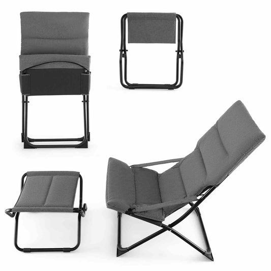 Outdoor Portable Lounge Chair with Footrest & Removable Cushion
