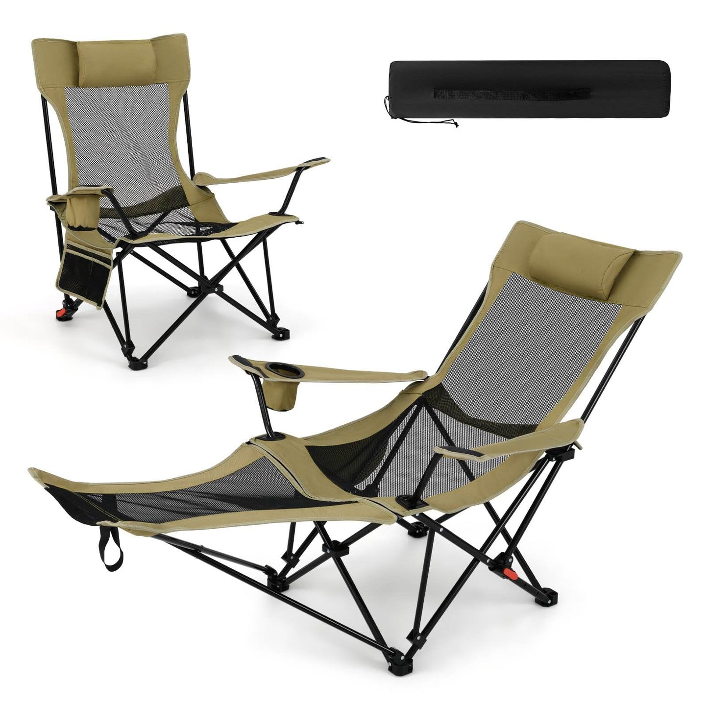 2 in 1 Portable Camping Chair with Detachable Footrest Adjustable Backrest