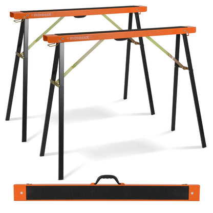 2 Pack Heavy Duty Saw Horses with Folding Design Non-slip Pads and Surface for Woodworking