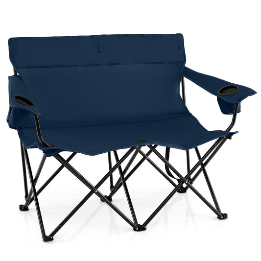 2-Person Outdoor Folding Love seat with Cup Holders & Armrests