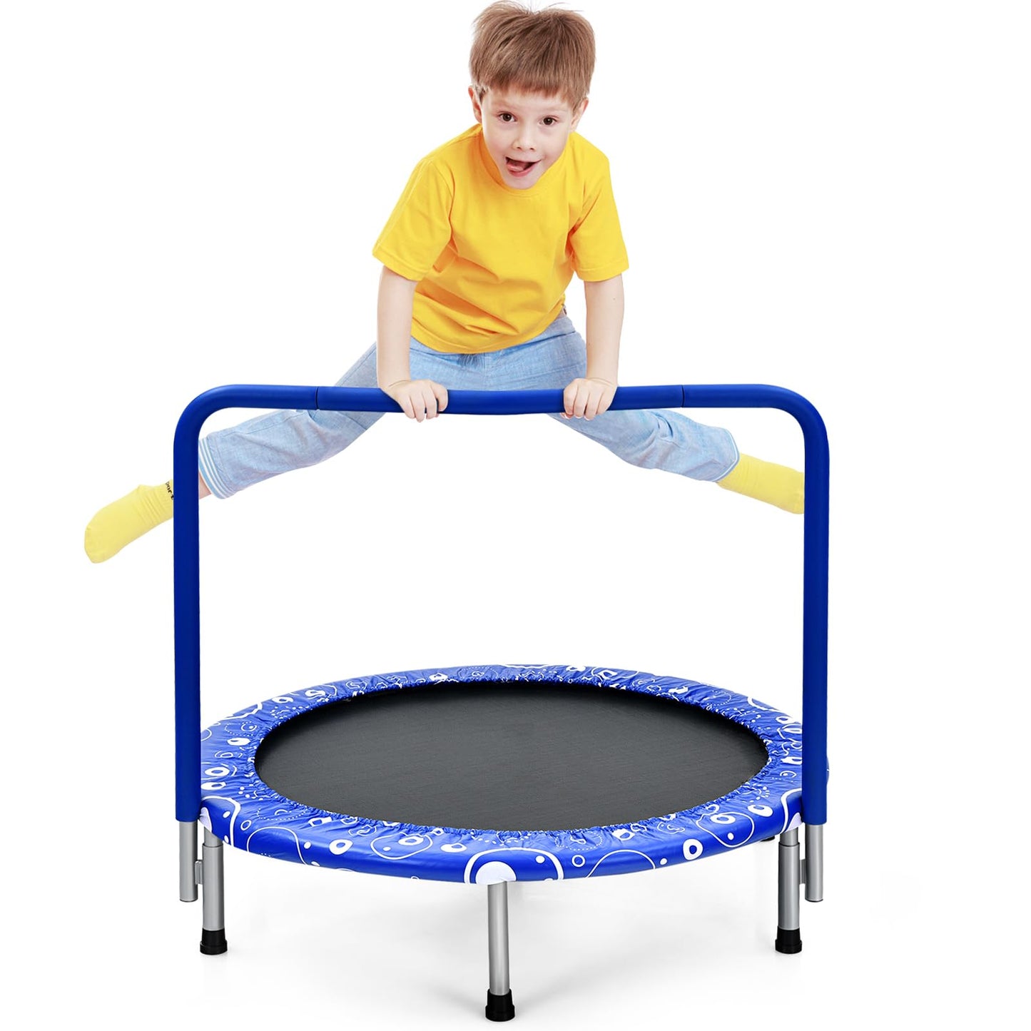 36” Kids Trampoline, Foldable Mini Rebounder with Full Covered Handle and Safety Pad