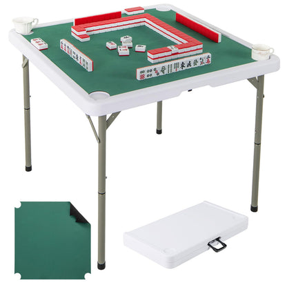 90cm Folding Mahjong Table Portable with Felt Mat and Cup Holders